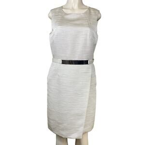 Antonio Melani Ivory Textured Sheath Dress Sleeveless Metallic Belt SZ 10